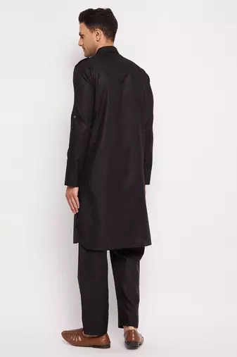 Black Cotton Blend Pathani Kurta Set