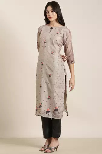 women's round neck floral olive straight kurta and trouser with dupatta