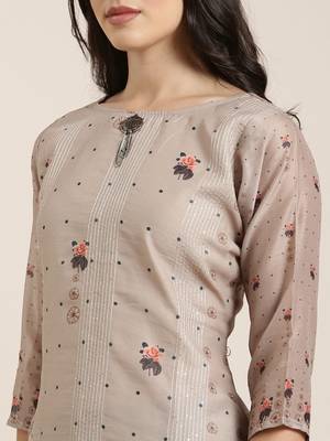 women's round neck floral olive straight kurta and trouser with dupatta 5