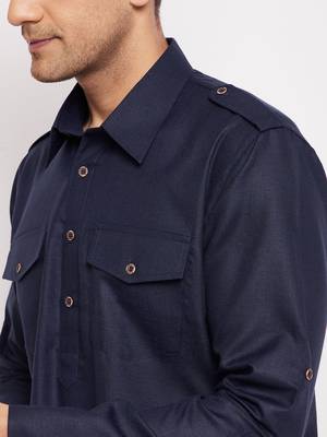 Men'S Blue Cotton Blend Pathani Kurta Set 4