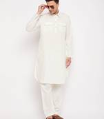 Cream Cotton Blend Pathani Kurta Set