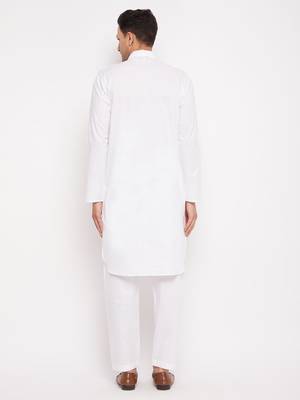 Men'S White Cotton Blend Pathani Kurta Set 3