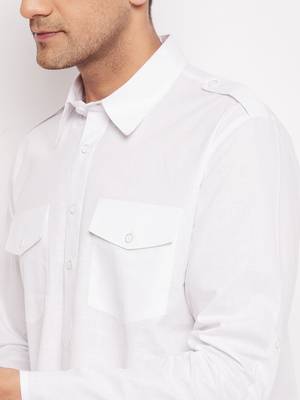 Men'S White Cotton Blend Pathani Kurta Set 4