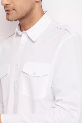 Men'S White Cotton Blend Pathani Kurta Set