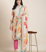 women's mandarin collar floral screen print grey straight kurta and trouser with dupatta