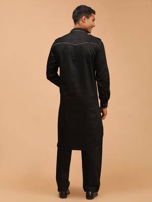 Men'S Black Cotton Blend Pathani Kurta Set 3