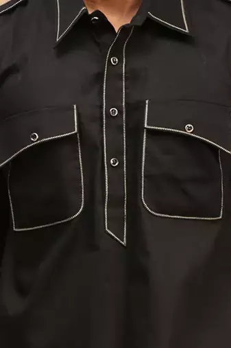 Men'S Black Cotton Blend Pathani Kurta Set