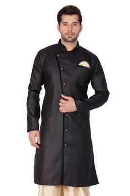 Men'S Black Cotton Blend Sherwani Only Top 1