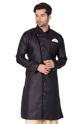 Men'S Black Cotton Blend Sherwani Only Top 2