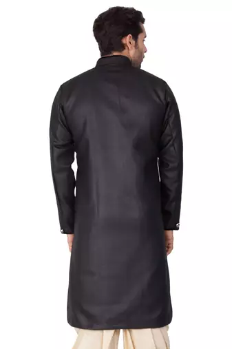 Men'S Black Cotton Blend Sherwani Only Top