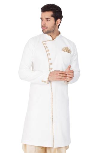 Men'S White Cotton Blend Sherwani Only Top