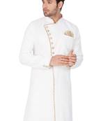 Men'S White Cotton Blend Sherwani Only Top