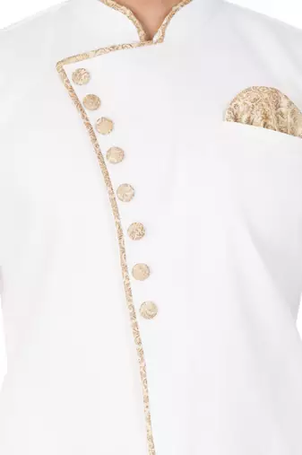 Men'S White Cotton Blend Sherwani Only Top