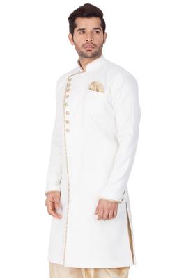Men'S White Cotton Blend Sherwani Only Top 4