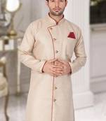 Men'S Beige Cotton Blend Sherwani Only Top
