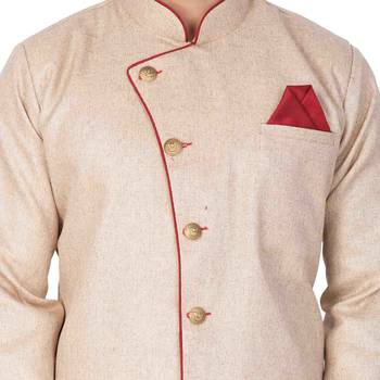 Men'S Beige Cotton Blend Sherwani Only Top 3