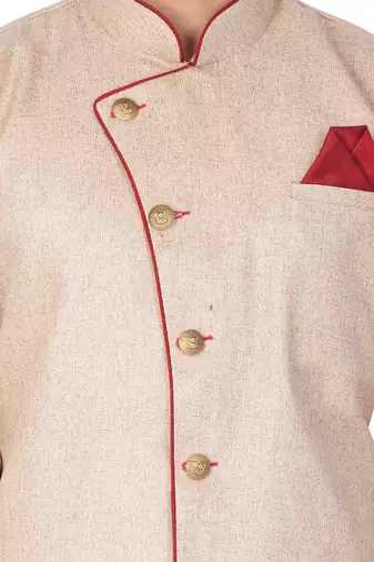Men'S Beige Cotton Blend Sherwani Only Top