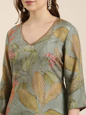 women's v-neck floral green straight kurta and trouser with dupatta 5