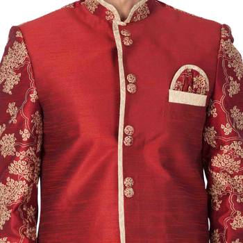 Men'S Maroon Silk Blend Sherwani Only Top 3