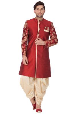 Men'S Maroon Silk Blend Sherwani Only Top 4