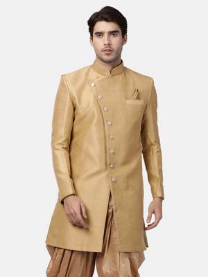 Men'S Beige Silk Blend Sherwani Only Top 1