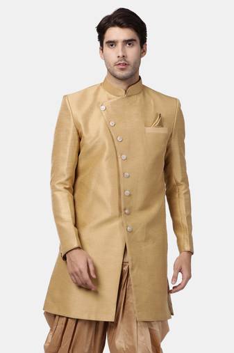 Men'S Beige Silk Blend Sherwani Only Top