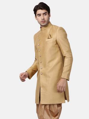 Men'S Beige Silk Blend Sherwani Only Top 2
