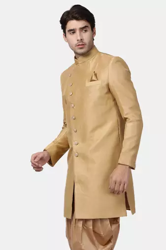 Men'S Beige Silk Blend Sherwani Only Top