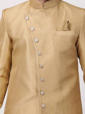 Men'S Beige Silk Blend Sherwani Only Top 3