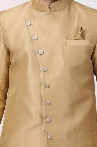 Men'S Beige Silk Blend Sherwani Only Top
