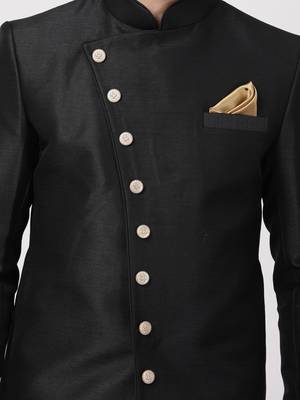 Men'S Black Silk Blend Sherwani Only Top 3