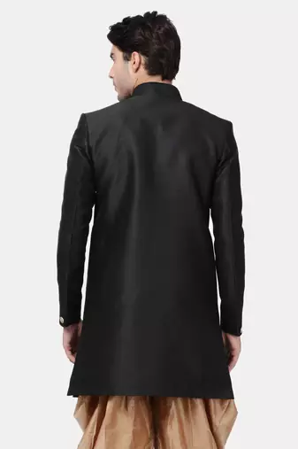 Men'S Black Silk Blend Sherwani Only Top