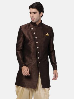 Men'S Brown Silk Blend Sherwani Only Top 1