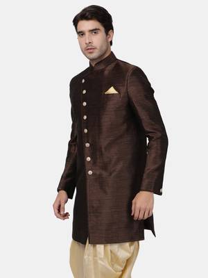 Men'S Brown Silk Blend Sherwani Only Top 2