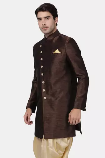 Men'S Brown Silk Blend Sherwani Only Top