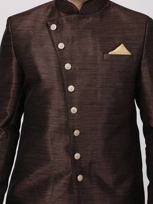 Men'S Brown Silk Blend Sherwani Only Top 3