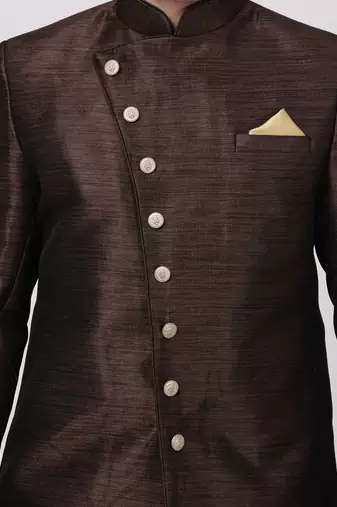 Men'S Brown Silk Blend Sherwani Only Top