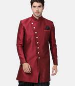Men'S Maroon Silk Blend Sherwani Only Top
