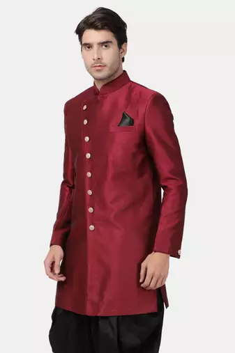 Men'S Maroon Silk Blend Sherwani Only Top