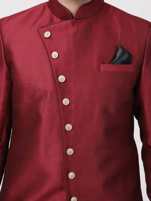 Men'S Maroon Silk Blend Sherwani Only Top 3