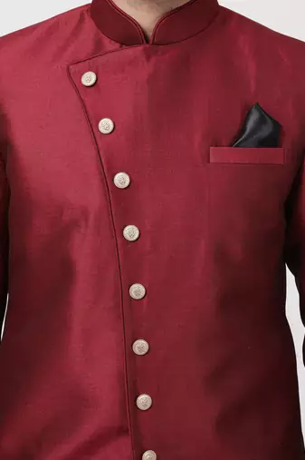 Men'S Maroon Silk Blend Sherwani Only Top