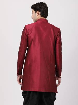 Men'S Maroon Silk Blend Sherwani Only Top 4