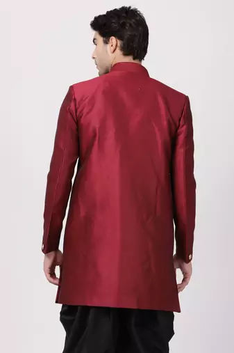 Men'S Maroon Silk Blend Sherwani Only Top