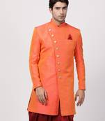 Men'S Orange Silk Blend Sherwani Only Top