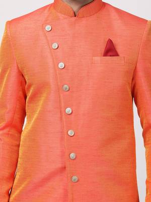 Men'S Orange Silk Blend Sherwani Only Top 3