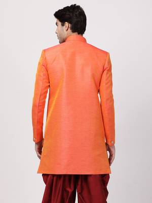 Men'S Orange Silk Blend Sherwani Only Top 4