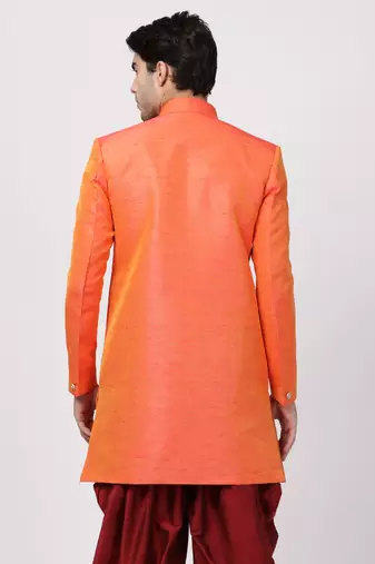 Men'S Orange Silk Blend Sherwani Only Top