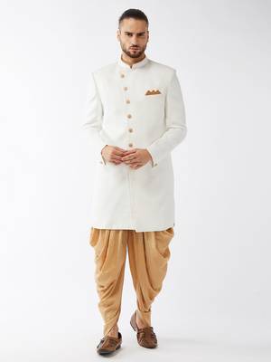 Men'S White Polyester Lurex Blend Sherwani Only Top 1