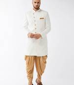 Men'S White Polyester Lurex Blend Sherwani Only Top