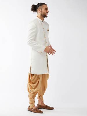 Men'S White Polyester Lurex Blend Sherwani Only Top 2
